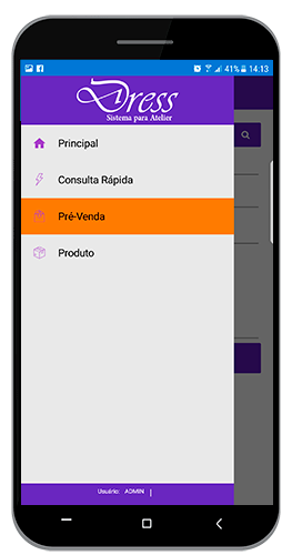 Smartphone com tela do Sistema Dress mobile